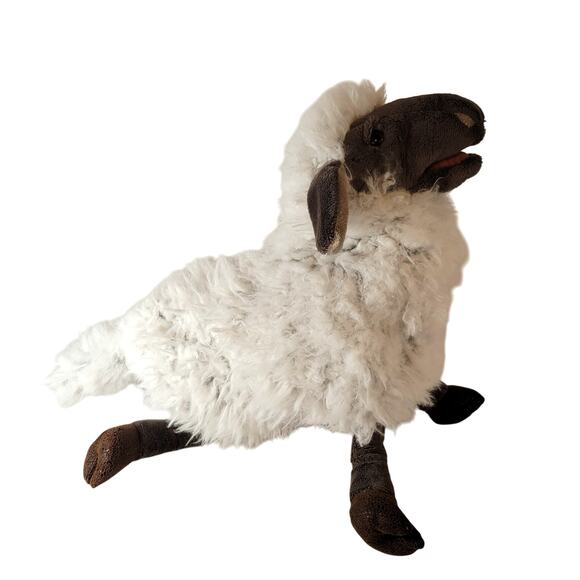 Folkmanis Sheep Hand Puppet Plush 15" Long Brown White Curly Fleece - Picture 1 of 16